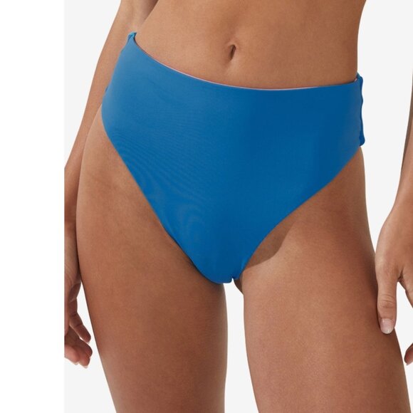Cotton:on Reversible High Waisted Brazilian Bikini Bottoms Co-ord in Blue - Picture 1 of 1